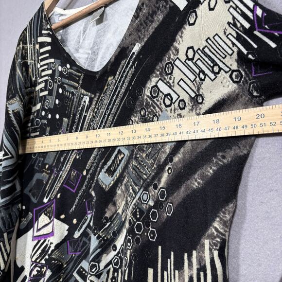 Alberto Makali Top L Black White Abstract V-Neck Artsy Graphic Statement Deco - Picture 5 of 5